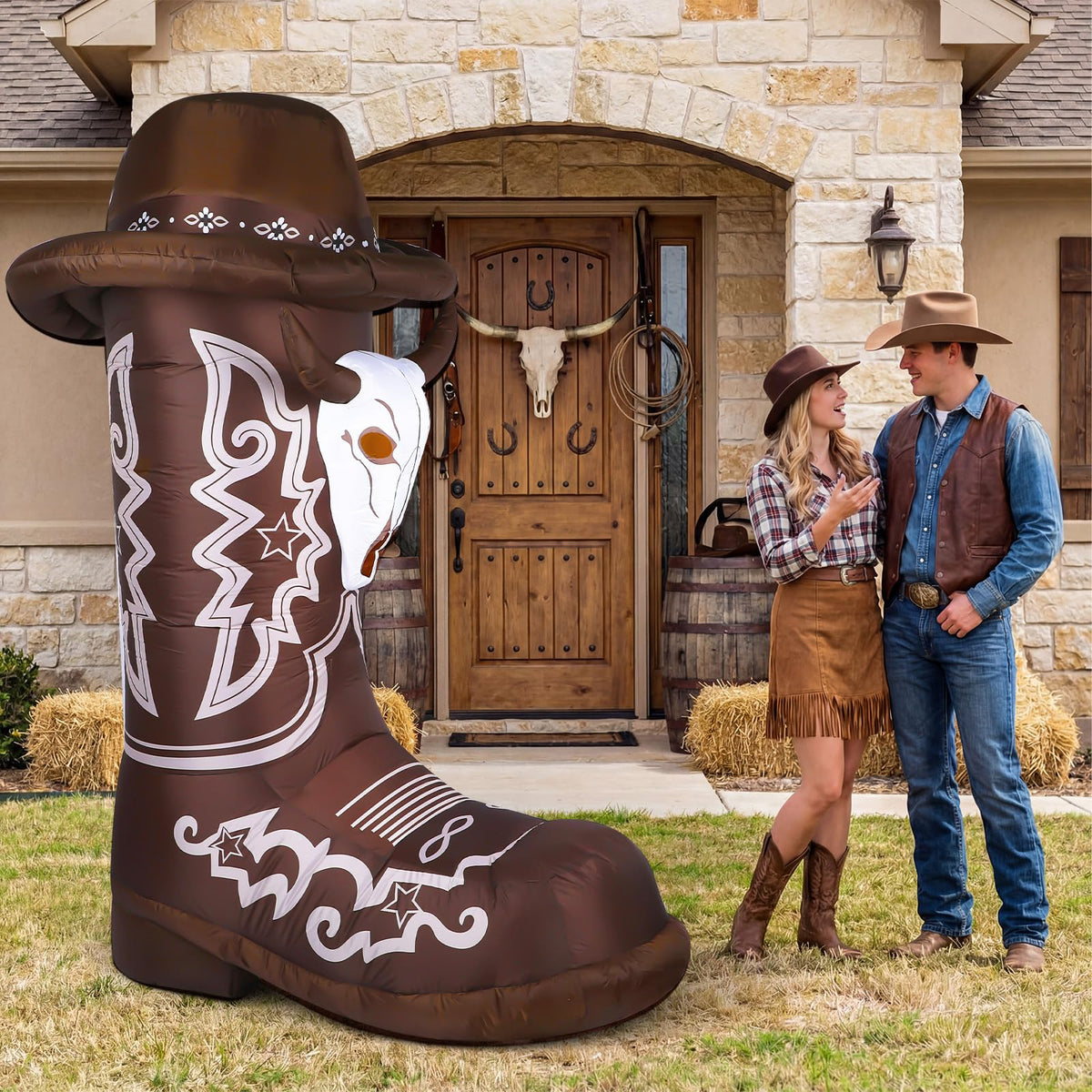 MiniInflat western boots inflatable with LED lights brightens Western party decor.