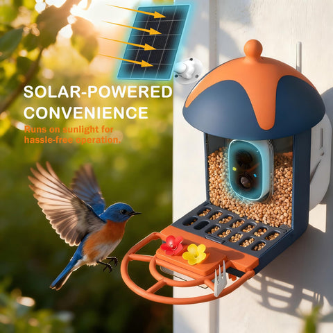 Solar-powered Minikey feeder with 5200mAh battery outdoors