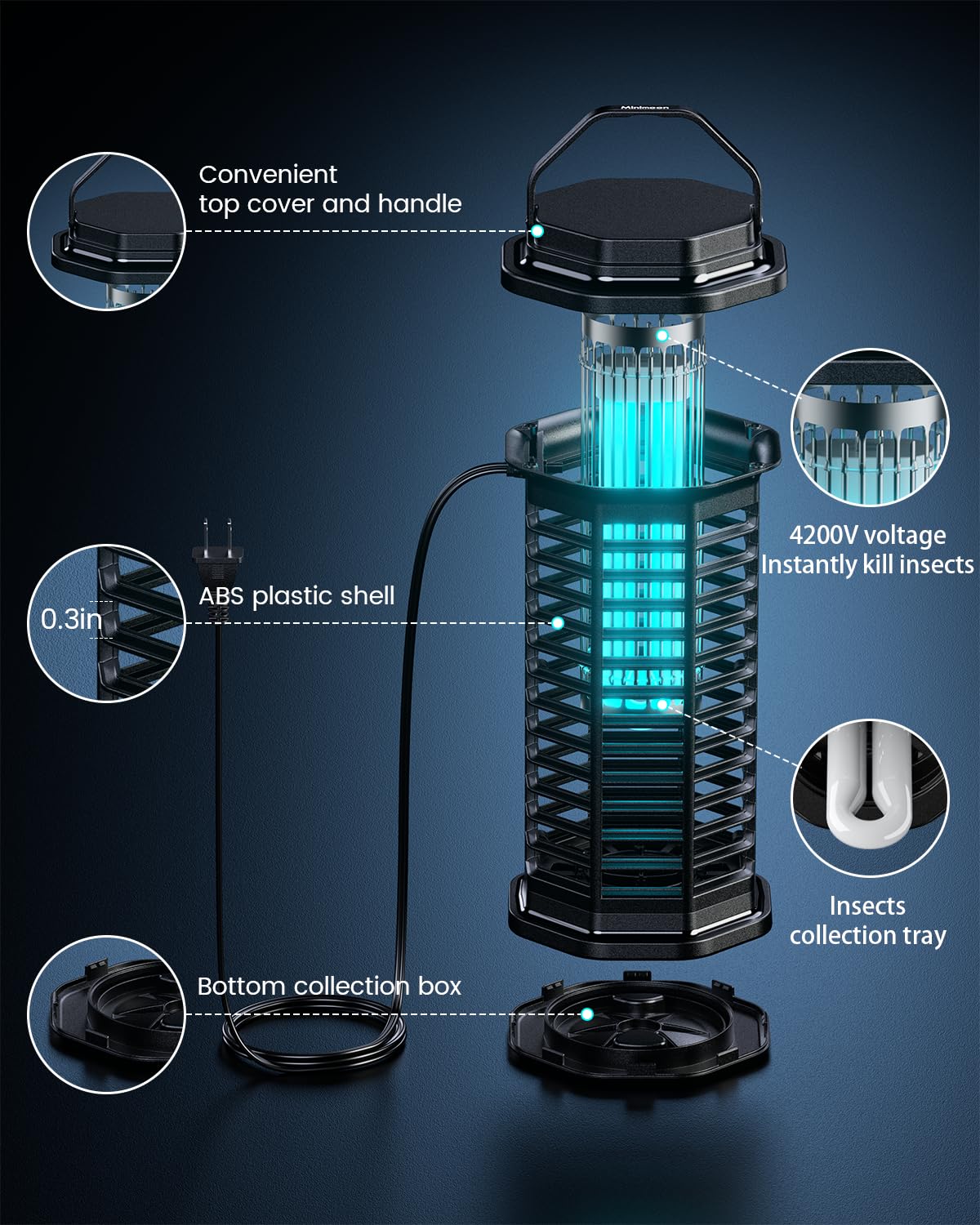 Minimoon Bug Zapper top hanging setup ready for outdoor use