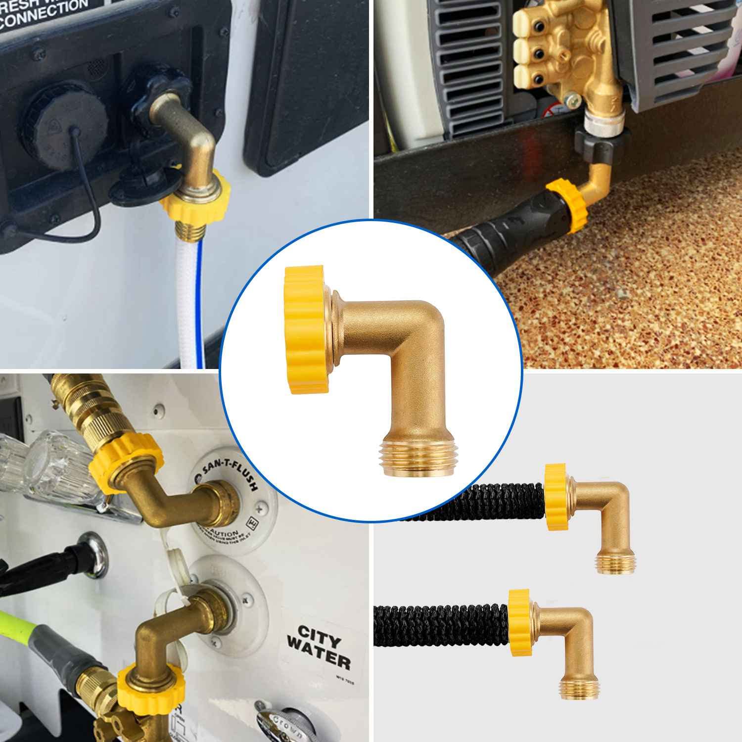 Minimprover quick-swivel 3/4-inch hose elbow enabling easy attachment to faucets