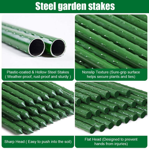 Mininfa steel garden stake's beveled end enables easy soil insertion.