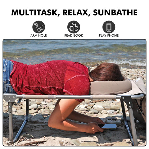 Minndudu five-position backrest and two footrests tailor your sunbathing angle.