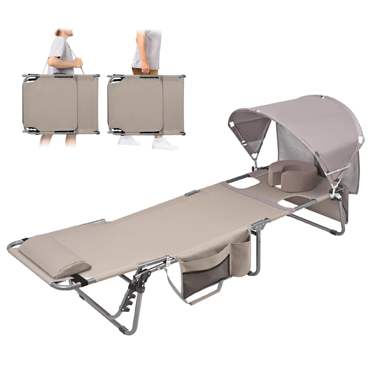 Minndudu oversized tanning chair with sun canopy for glare-free lounging.