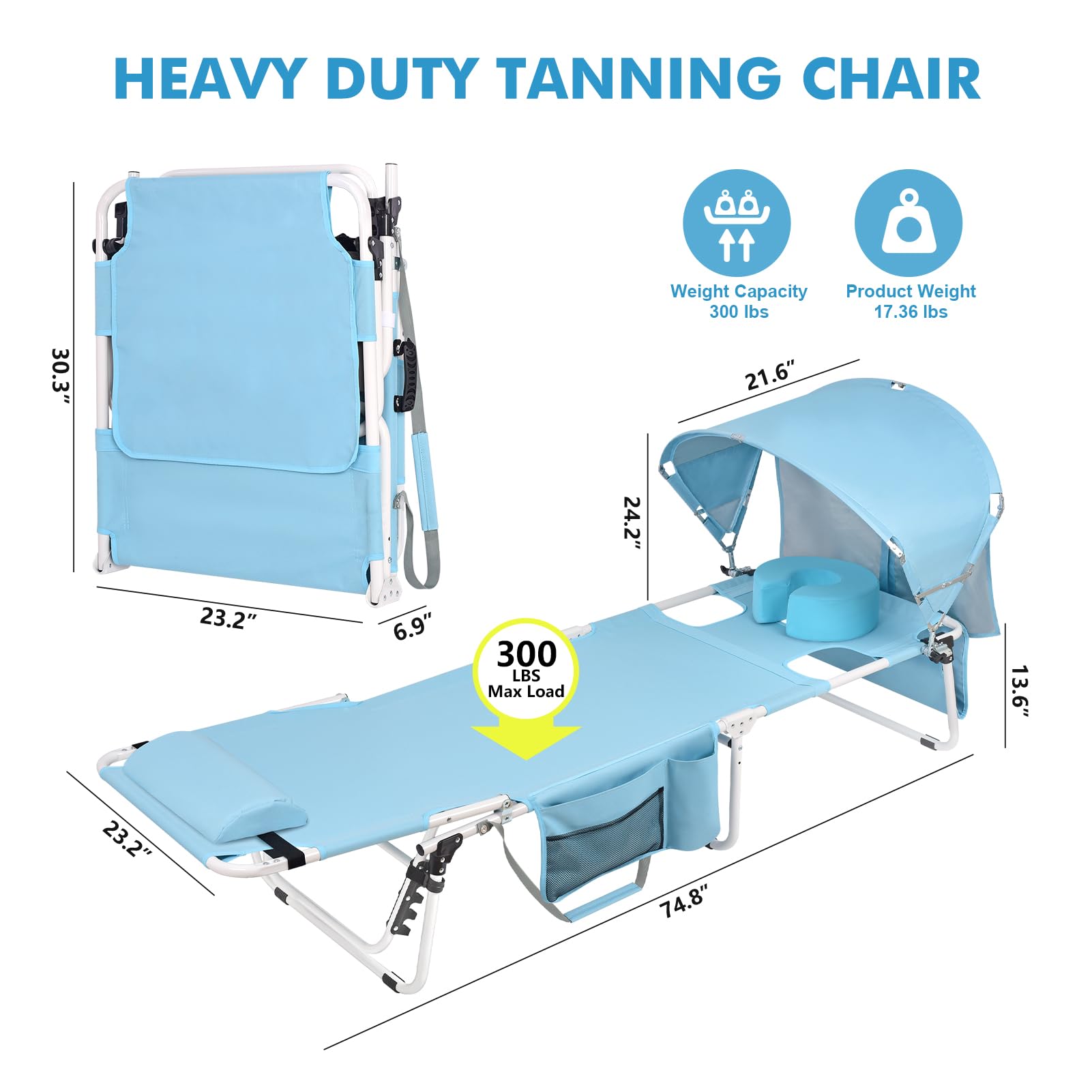 Minndudu tanning chair face hole for multitasking while tanning outdoors