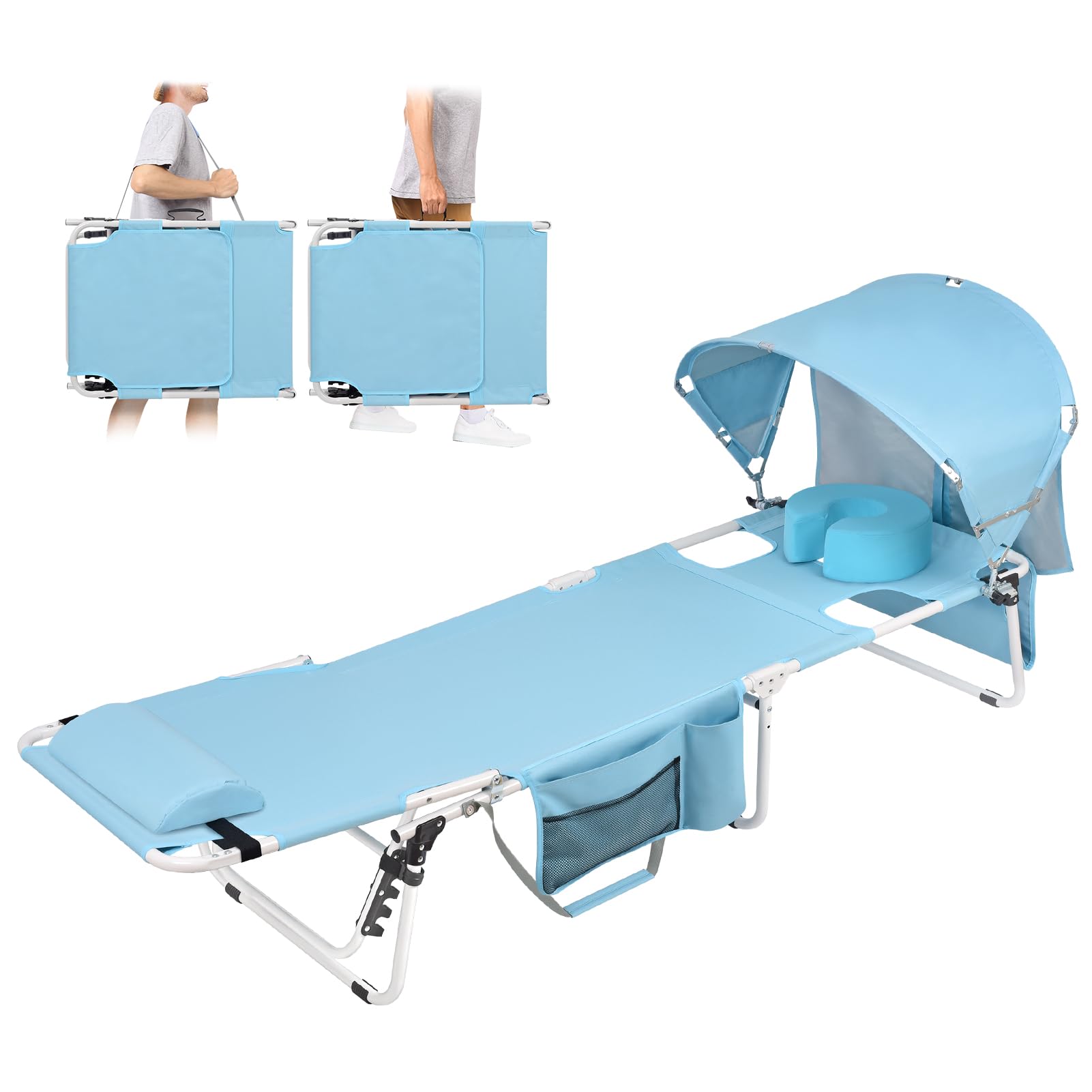 Minndudu tanning chair with sun canopy for shaded outdoor lounging and sun protection