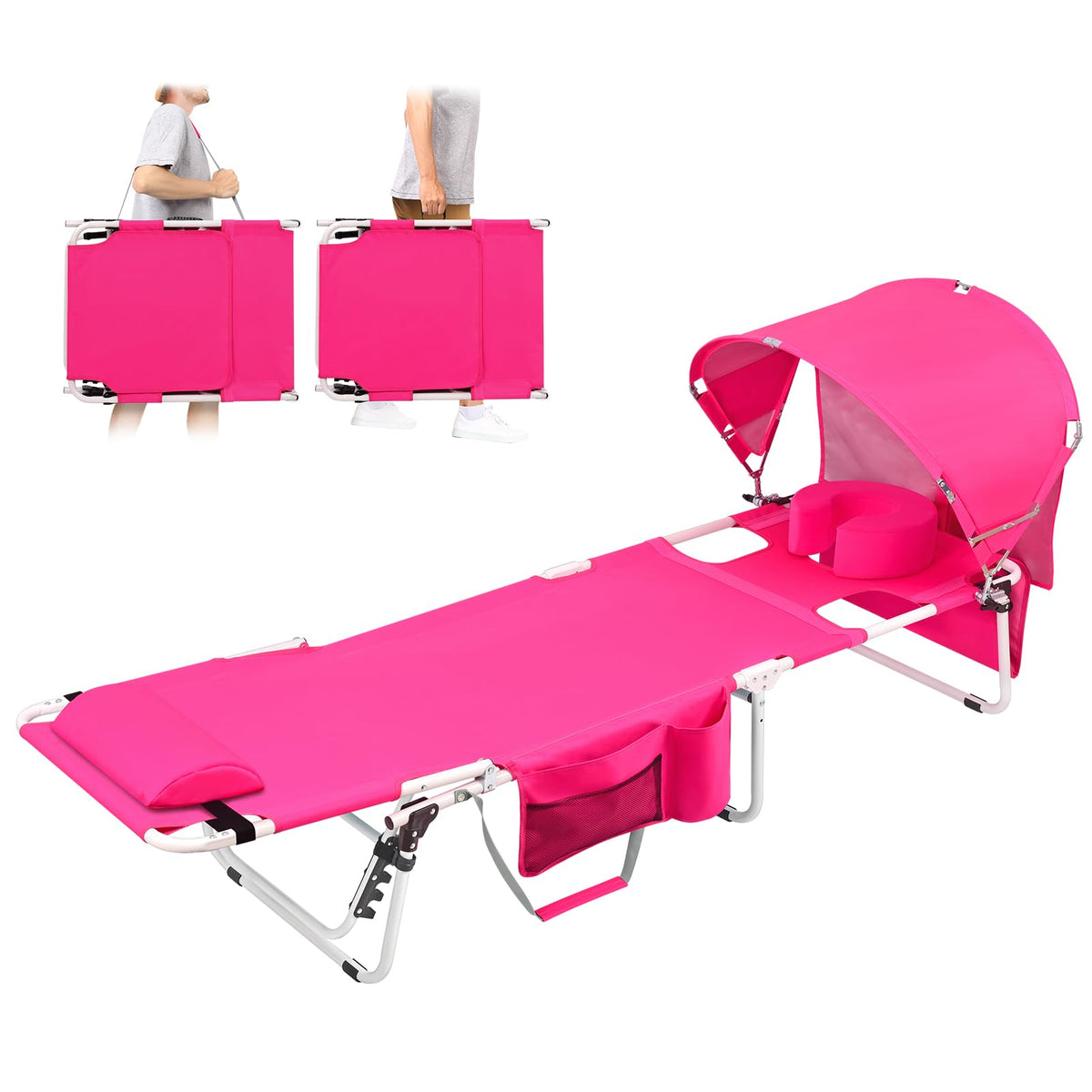 Minndudu tanning chair sun canopy shields sun while you relax at the beach.