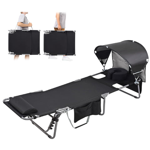 Minndudu tanning chair with sun canopy provides UV protection while you relax outdoors.