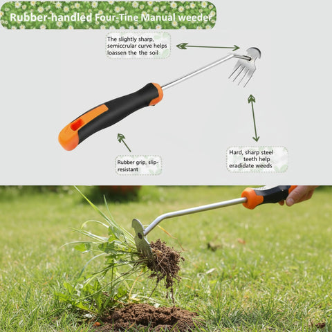 MINOVARA uprooting hand weeder penetrating soil for efficient extraction