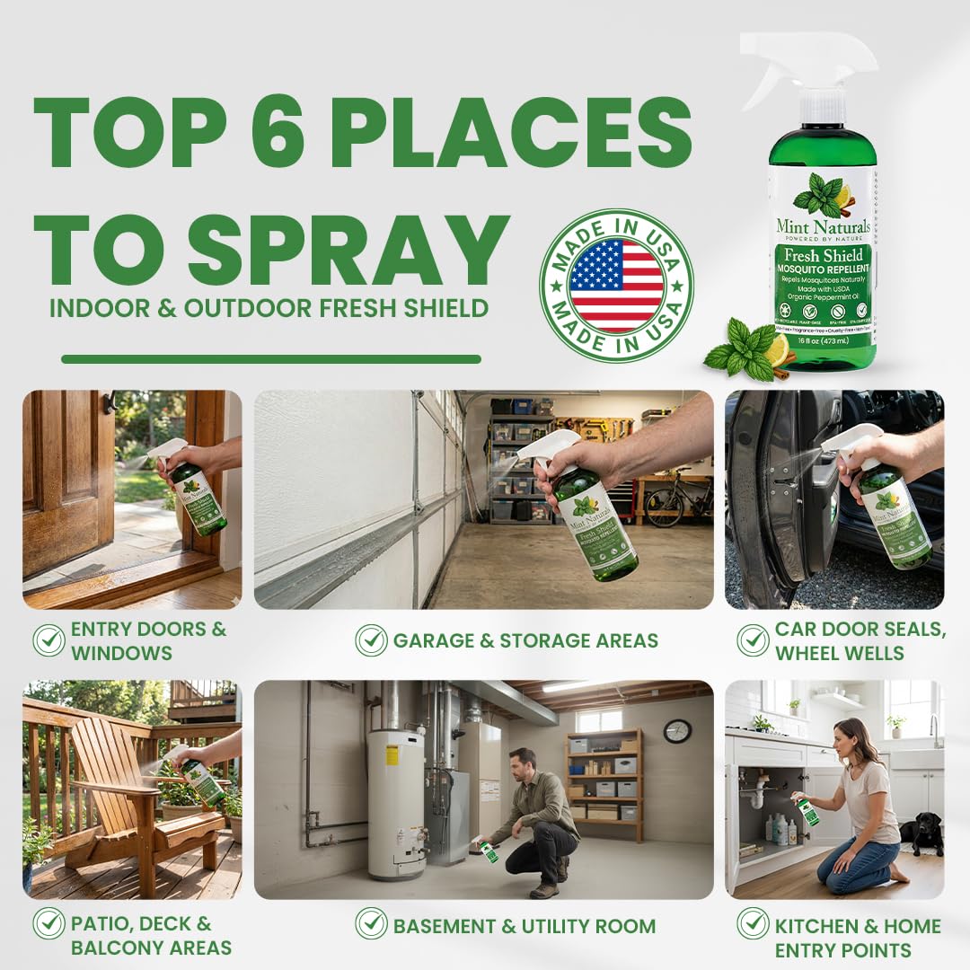 Mint Naturals indoor-outdoor use scene shows versatility for homes, patios, and cabins.