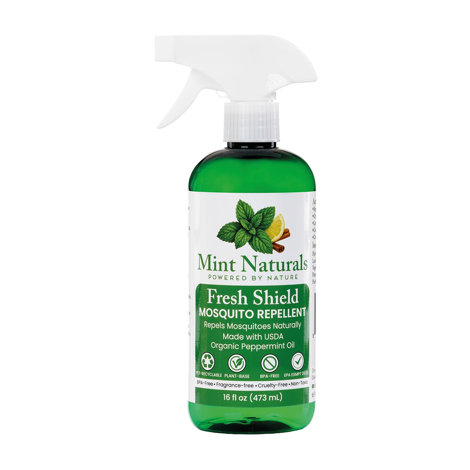 Mint Naturals mosquito repellent spray bottle protects outdoor seating with a plant-based shield.