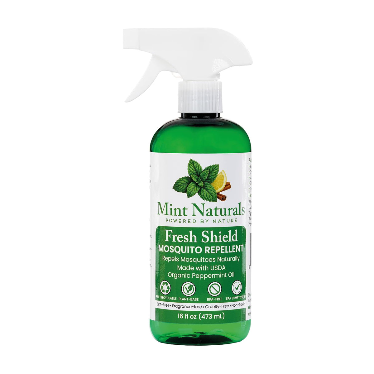 Mint Naturals mosquito repellent spray bottle protects outdoor seating with a plant-based shield.