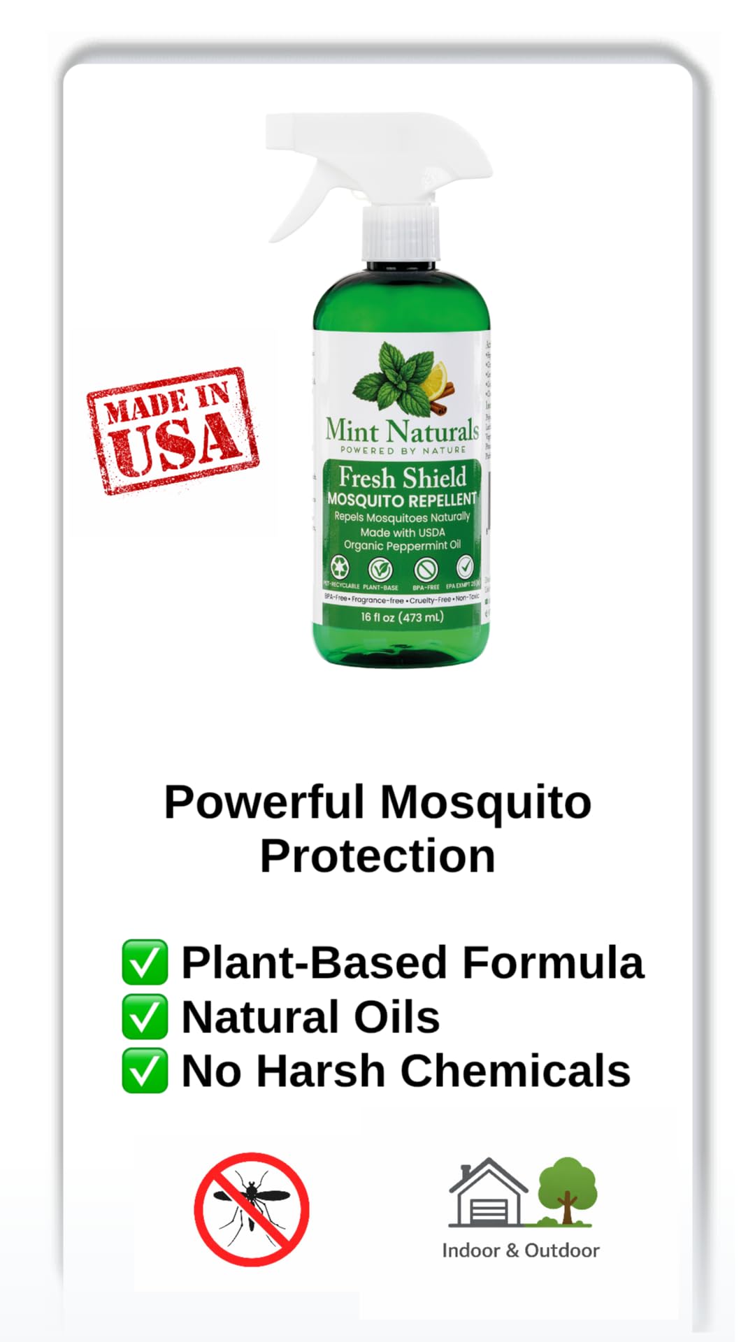 Mint Naturals USDA organic peppermint oil ingredient label highlights purity for natural repellent.