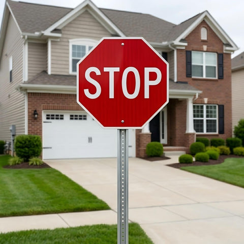 Minton stop sign suitable for indoor and outdoor use on walls or posts.