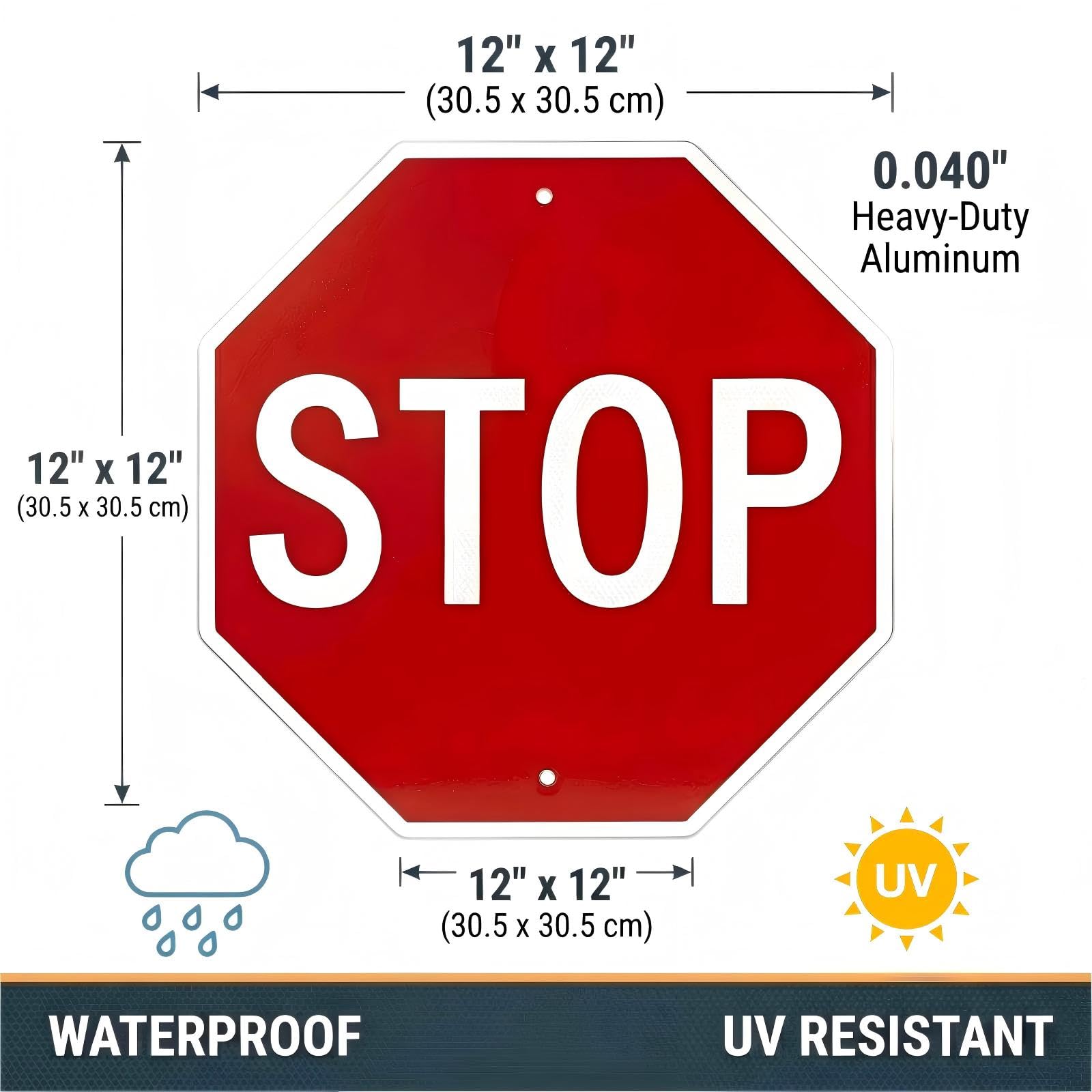 Minton stop sign shows rust-free aluminum for outdoor durability.