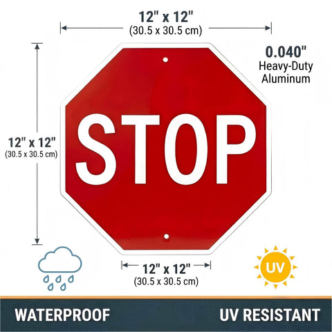 Minton stop sign shows rust-free aluminum for outdoor durability.
