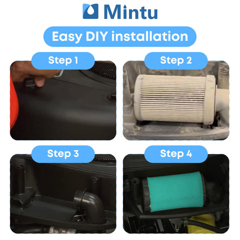 Mintu air filter close-up reveals filtration media and seal area.