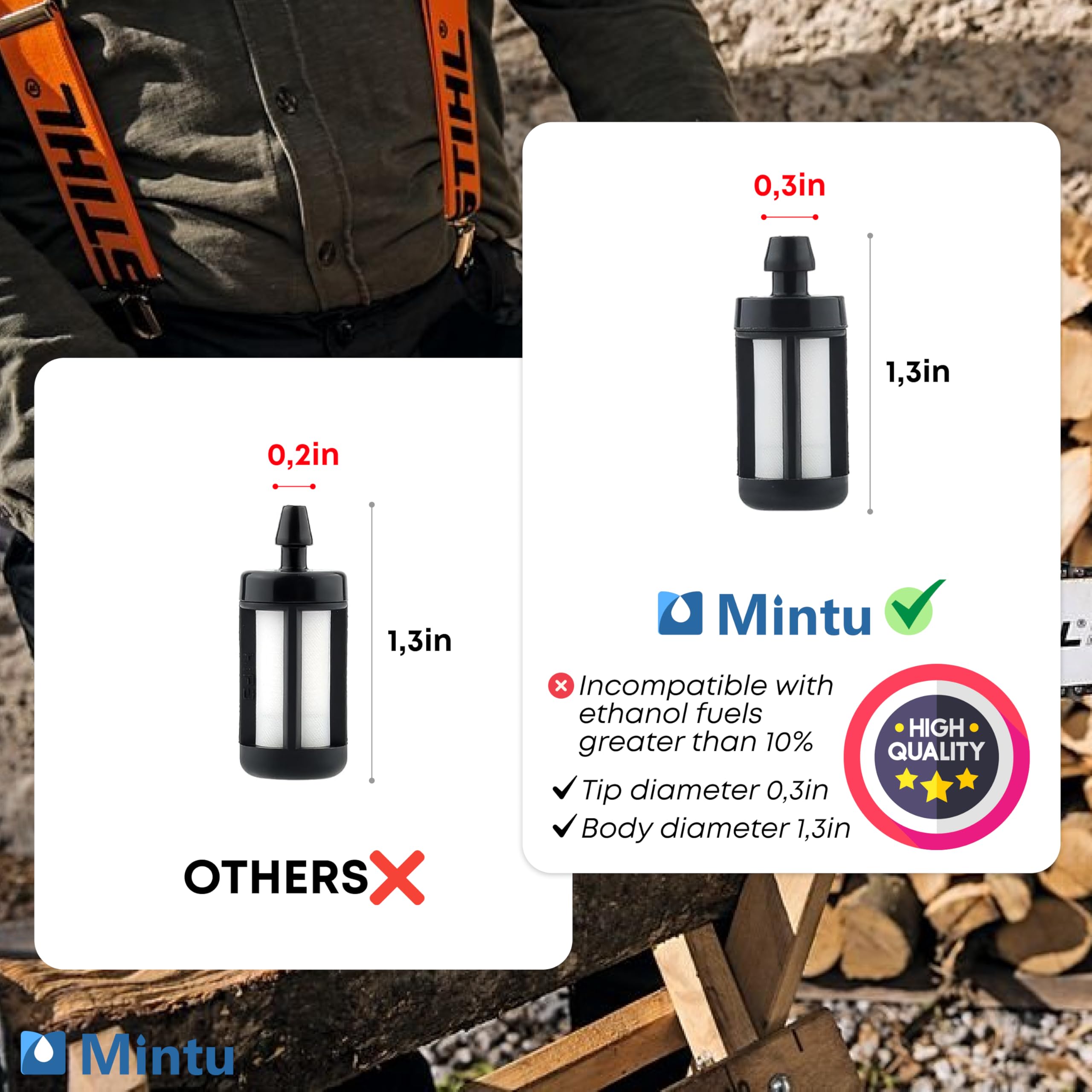 Mintu tune up kit fuel filter for Stihl MS170/MS180 provides cleaner fuel delivery