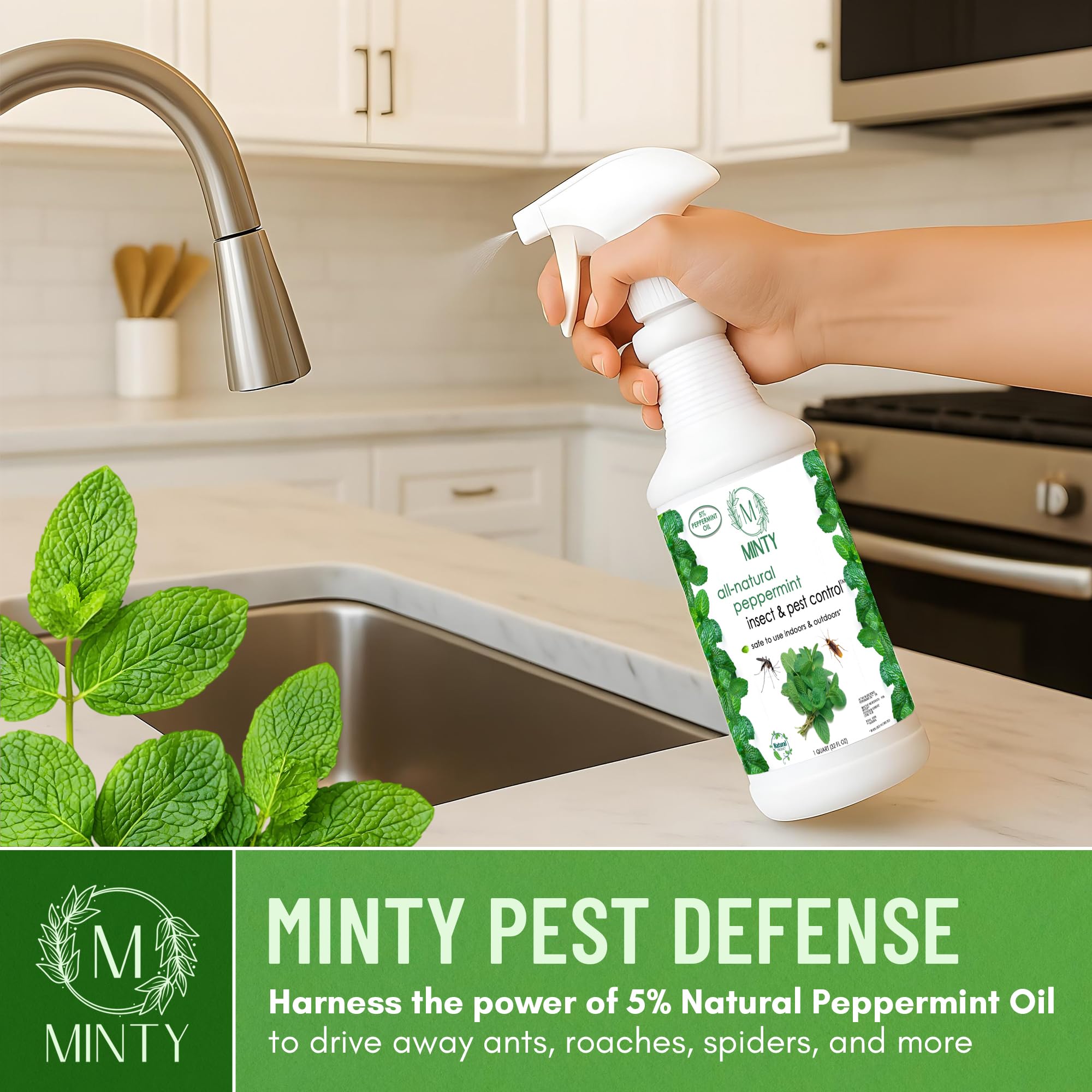 Minty 5% peppermint oil mist spray demonstrates pest deterrence.
