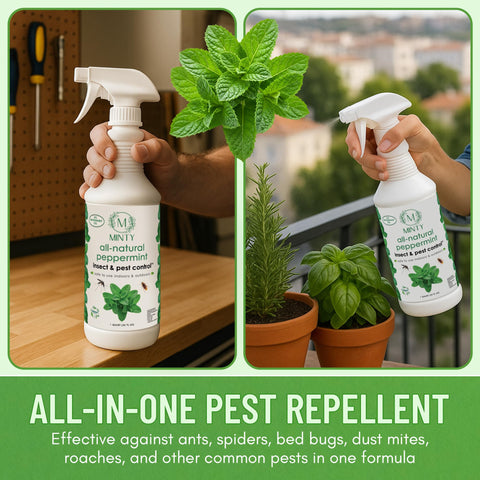 Minty label highlights plant-based, safe formula for home use.