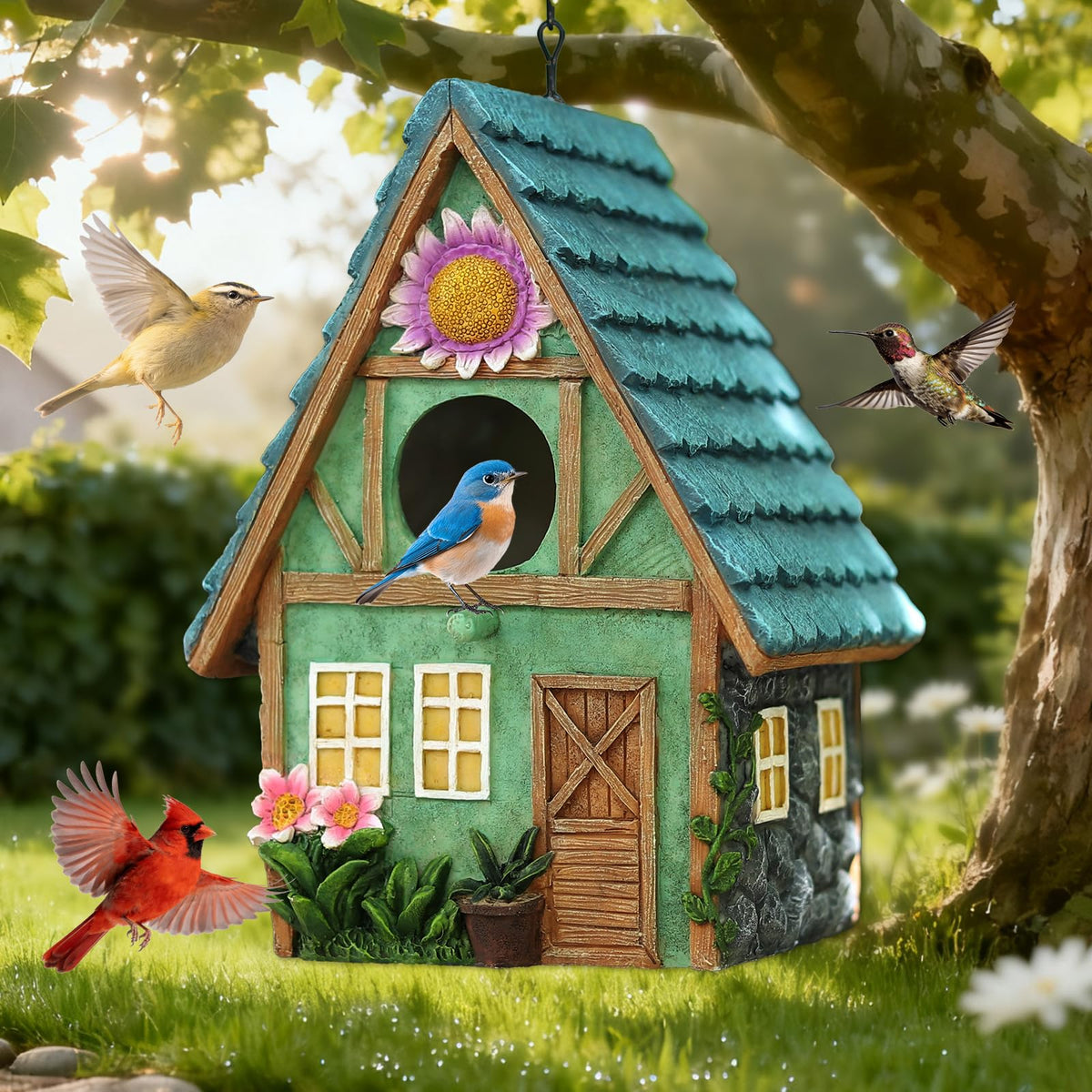 MINWOLF bird house cottage hanging adds decorative charm and invites bluebirds to nest.