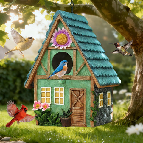 MINWOLF bird house cottage hanging adds decorative charm and invites bluebirds to nest.