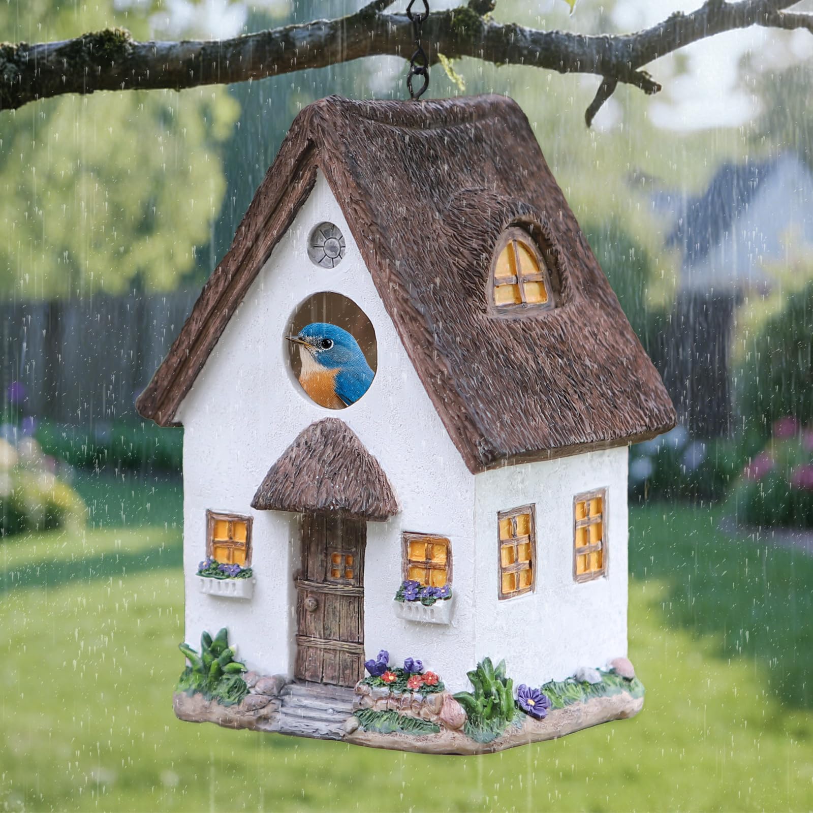 MINWOLF bird house features a thick S-shaped hook for easy hanging