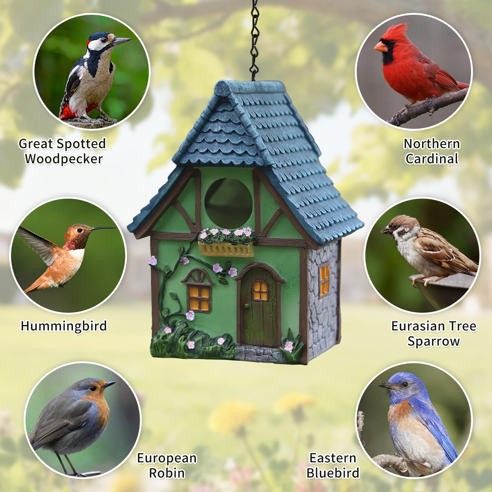 MINWOLF bird house with flower detail enhances garden aesthetics