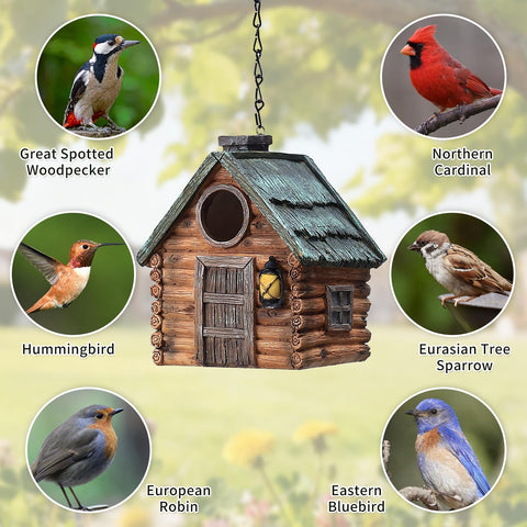 MINWOLF bird house with hanging chain for easy garden mounting.