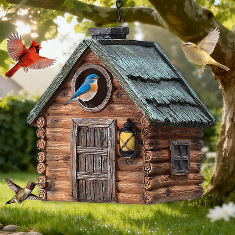 MINWOLF bird house with outdoor wood-look resin finish for durable garden shelter.
