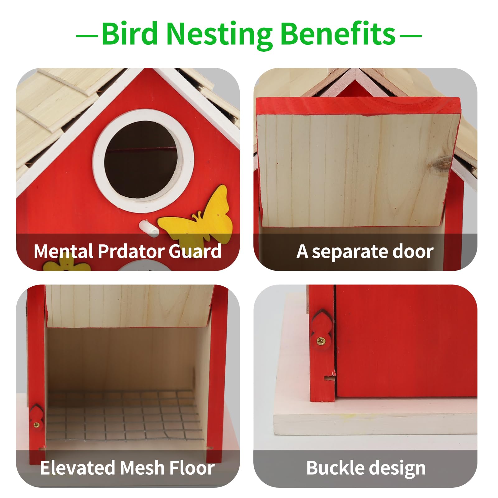 MINWOLF durable wooden bird house keeps nesting box sturdy through seasons.