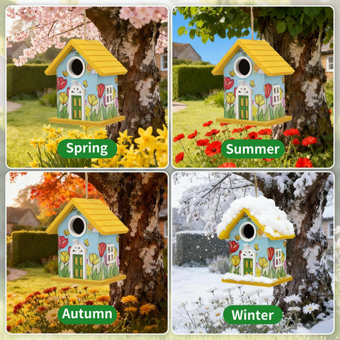 MINWOLF blue garden bird house blending with outdoor space