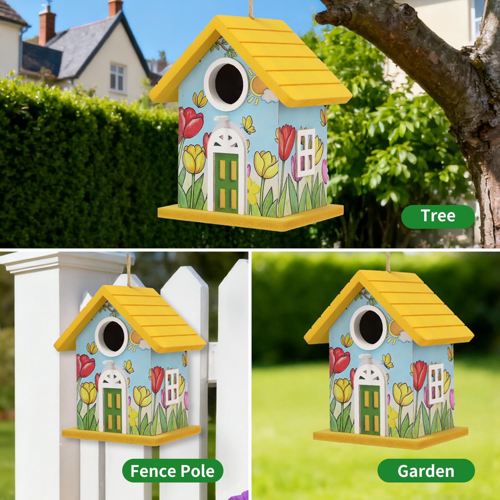 MINWOLF bird house accommodating hummingbird and wren in garden