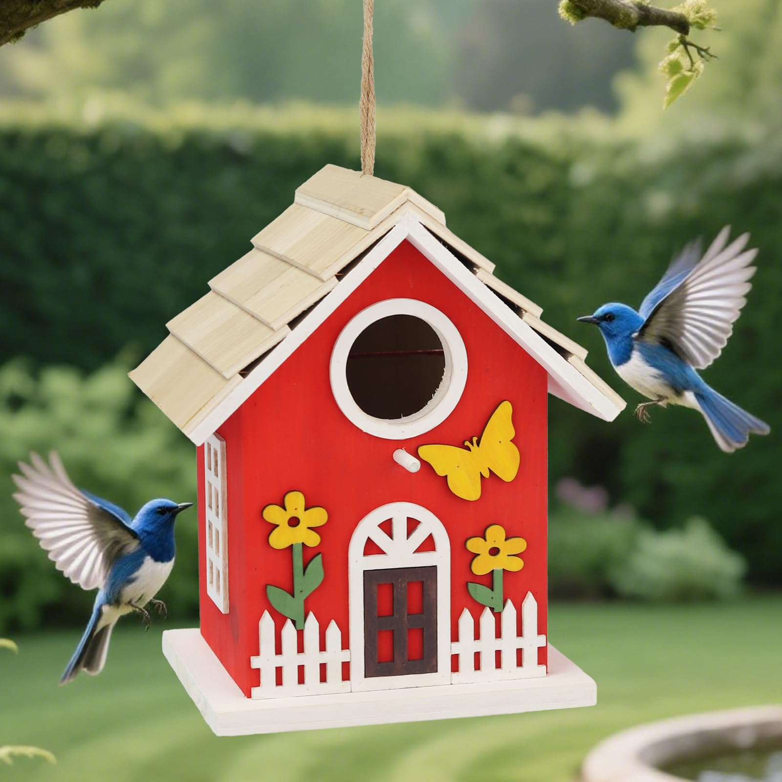 MINWOLF red bird house creates natural focal point while welcoming birds.