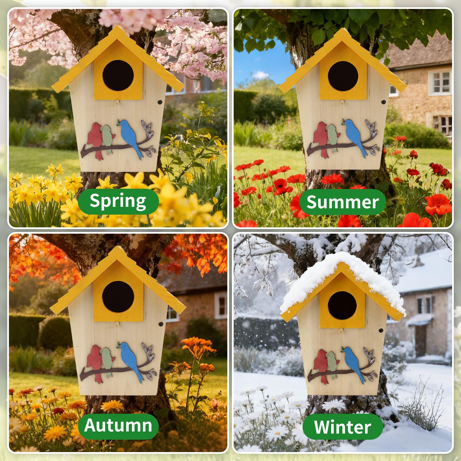 MINWOLF wooden bird house 1.5-inch entrance hole for small birds