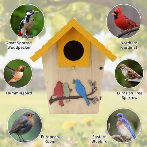 MINWOLF wooden bird house side view blends with garden scenery and safe nesting