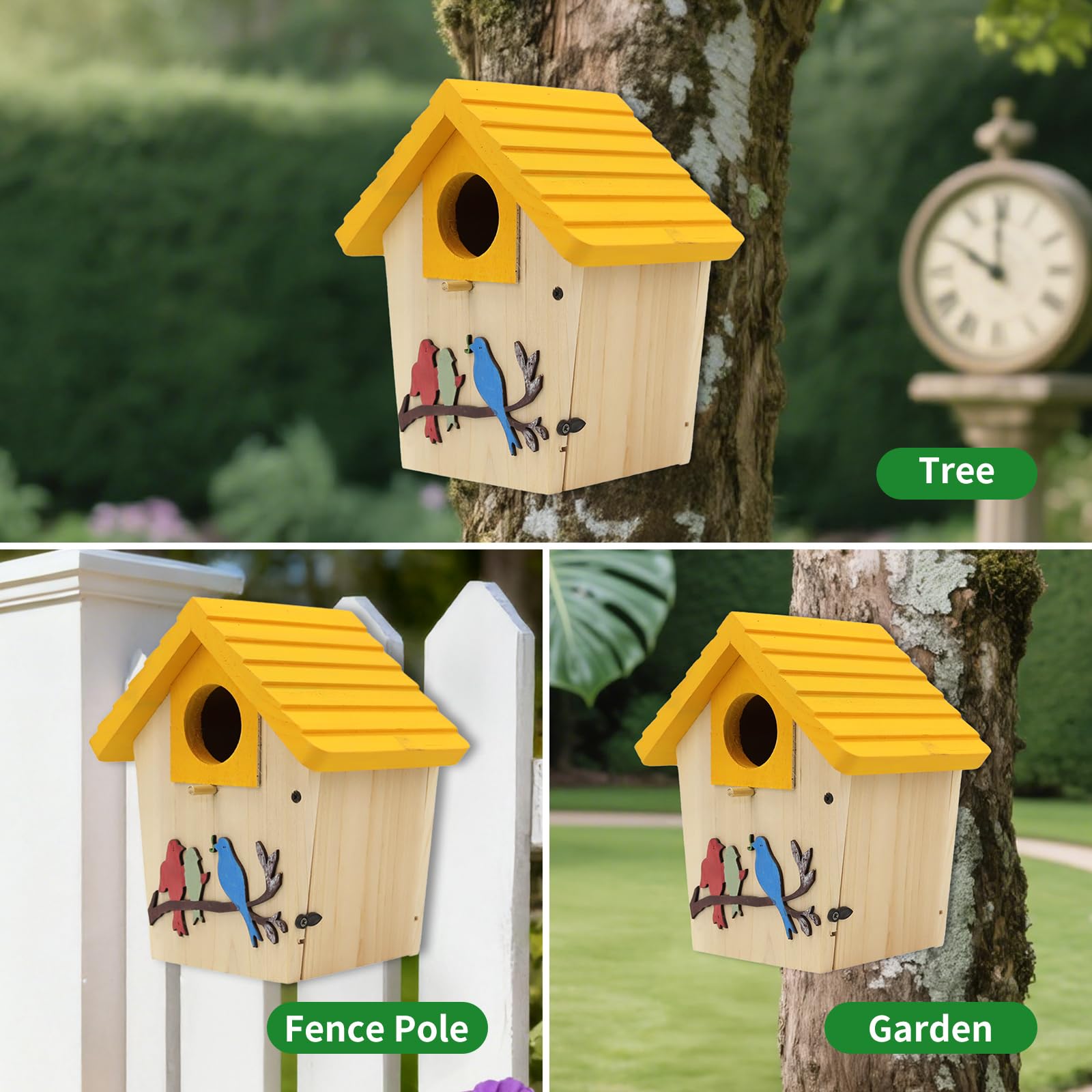 MINWOLF yellow outdoor bird house retro design brightens garden