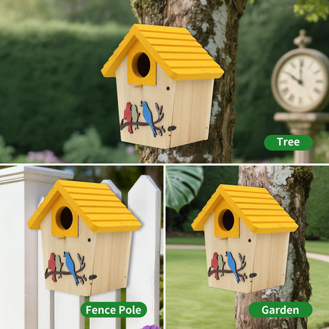 MINWOLF yellow outdoor bird house retro design brightens garden