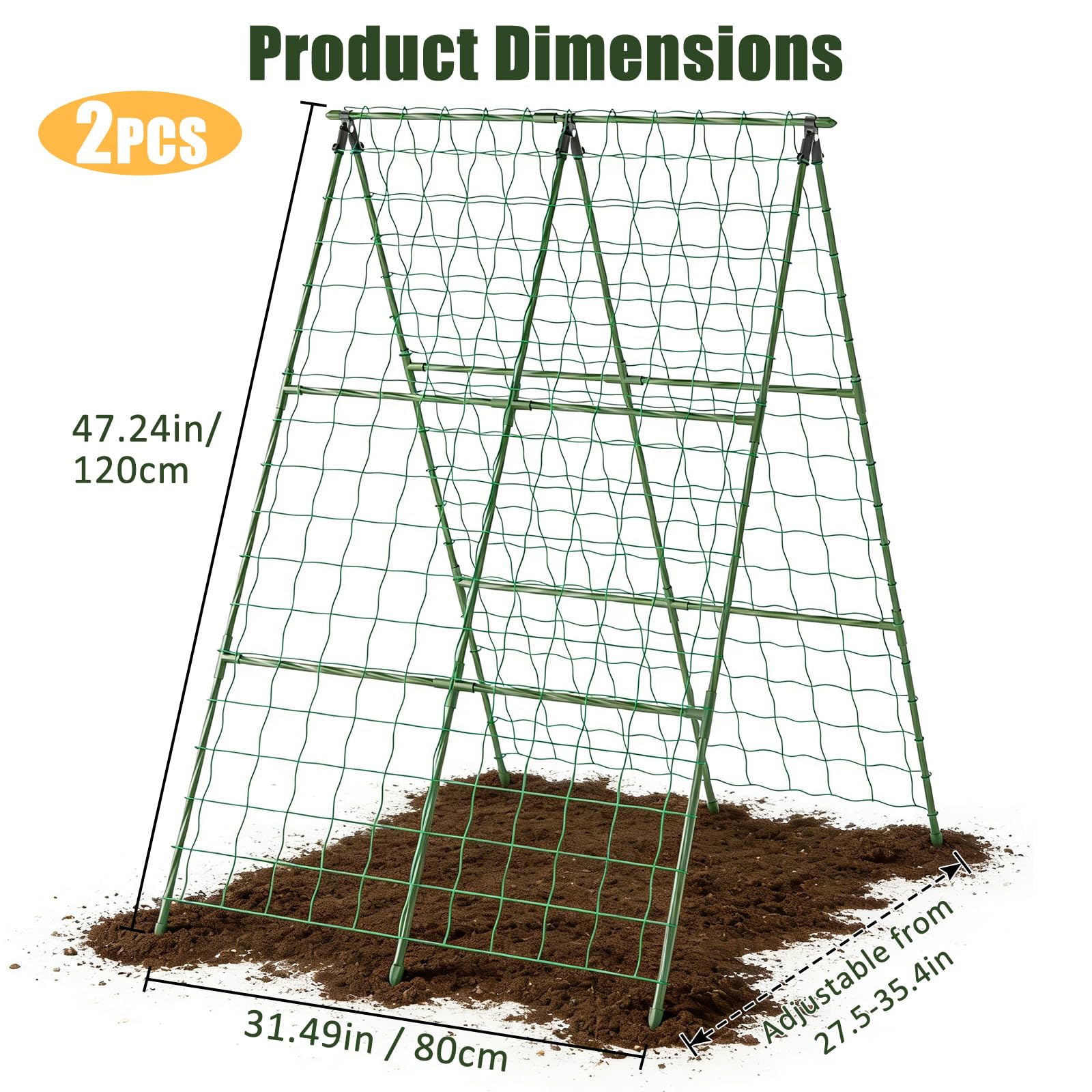 Miory cucumber trellis A-frame provides stable support for heavy fruiting plants.