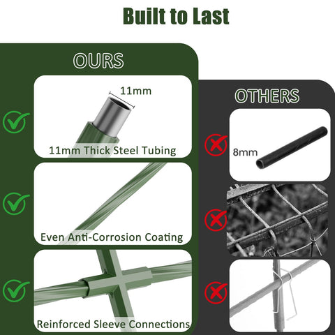 Miory multi crop support suitable for cucumbers, tomatoes, beans, and peas.