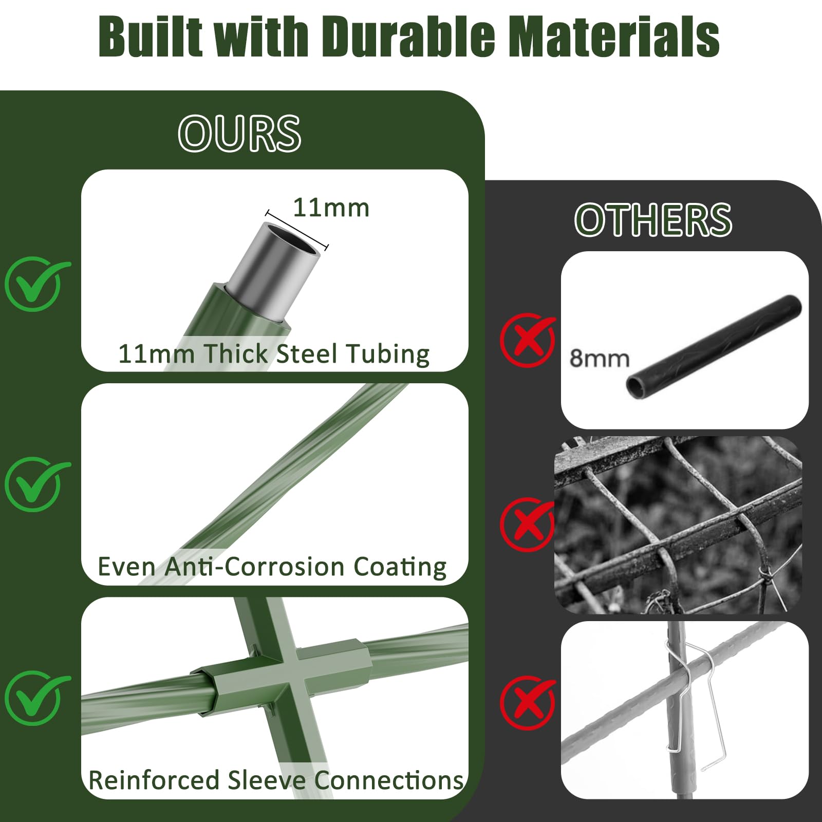 Miory spiked legs provide stable support on uneven soil.