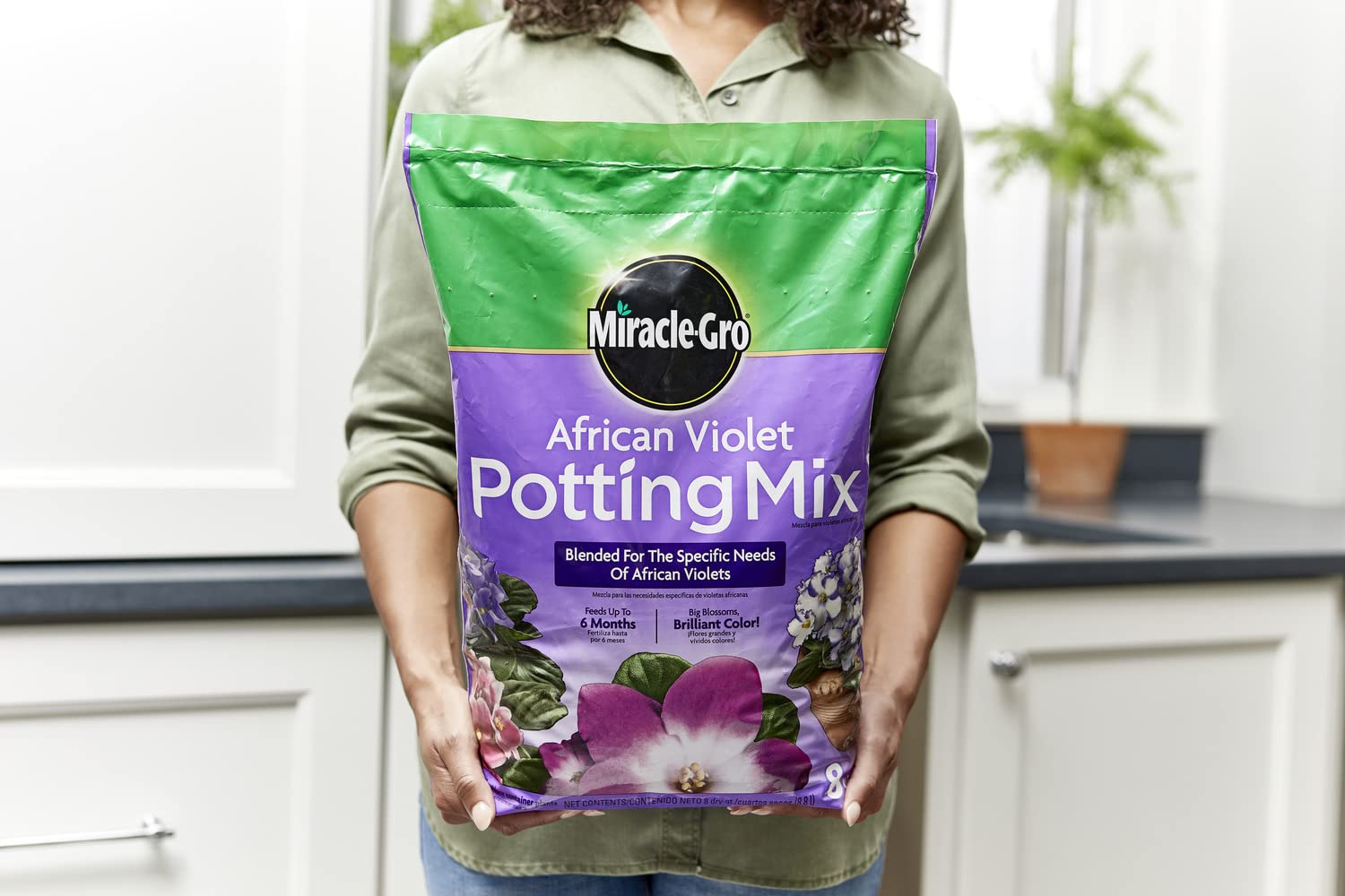 African Violet thriving indoors with Miracle-Gro mix