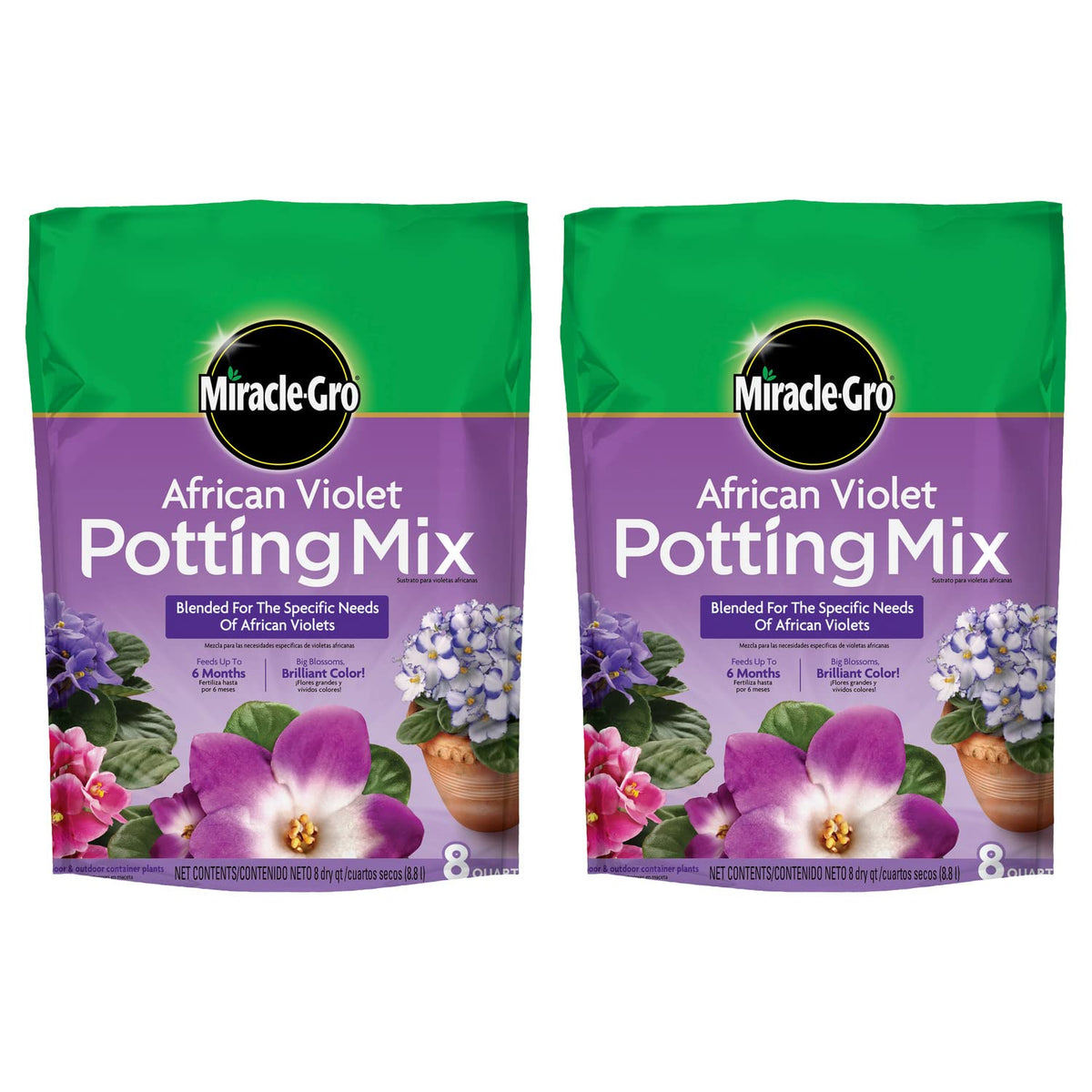 Miracle-Gro African Violet potting mix bag for 8 qt two-pack