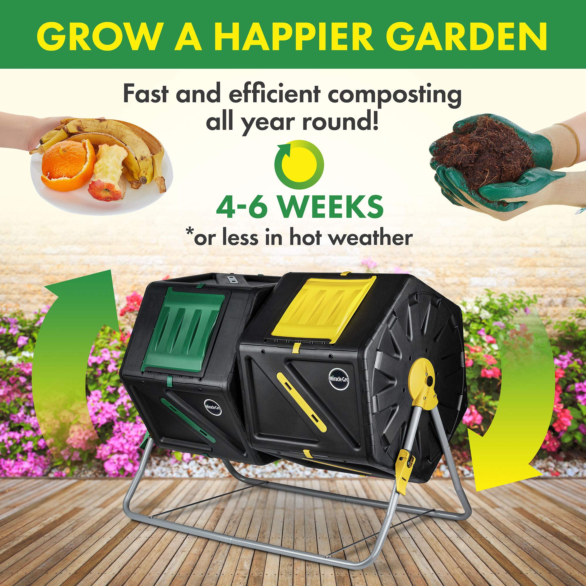 All-season design supports year-round composting for thriving Miracle-Gro gardens.