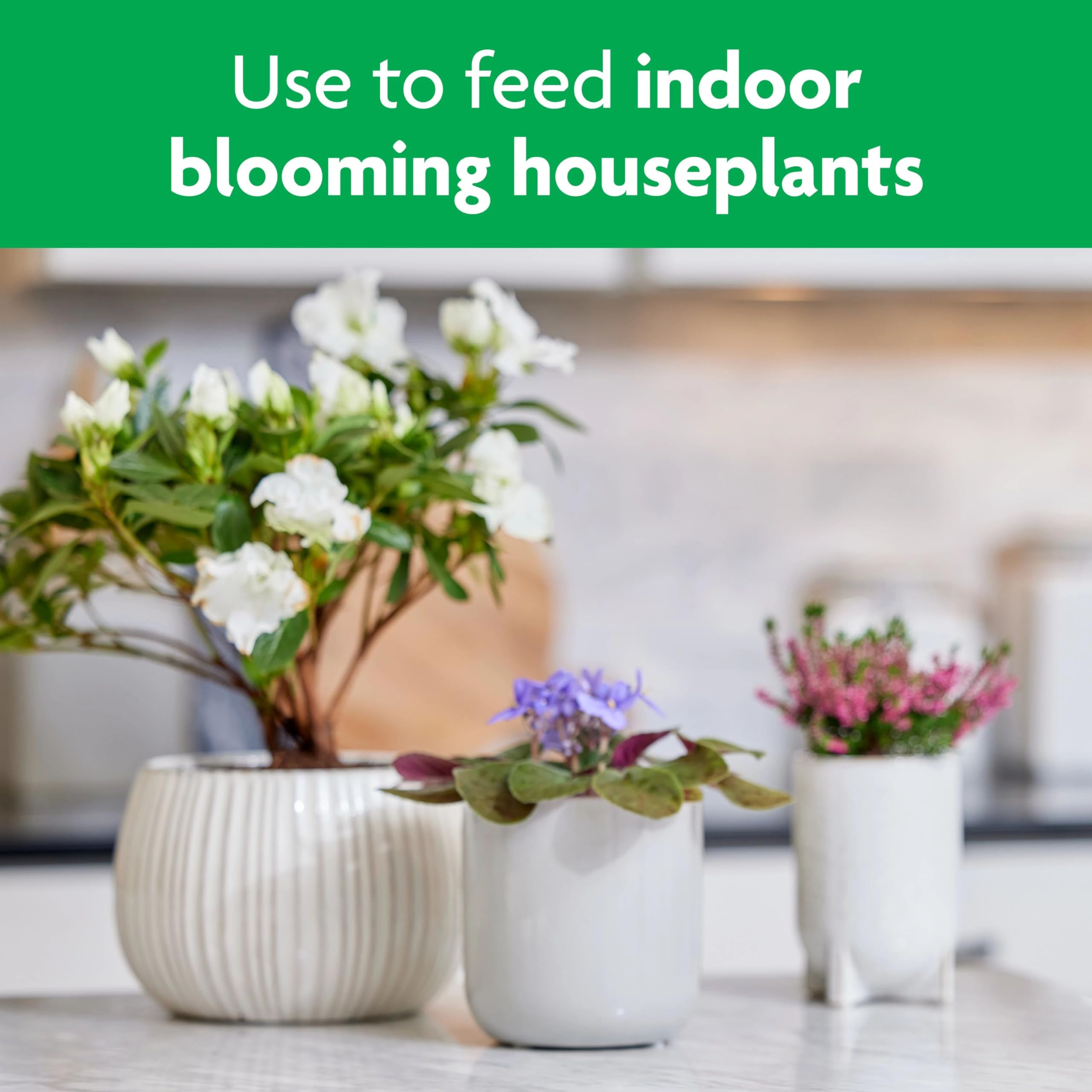 Miracle-Gro Blooming Houseplant Food label-closeup communicates brand nutrients at a glance.
