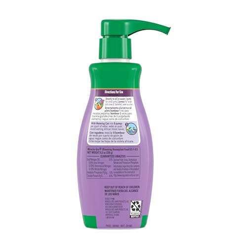 Miracle-Gro Blooming Houseplant Food pump-dispense demonstrates quick weekly dosing for healthy indoor blooms.