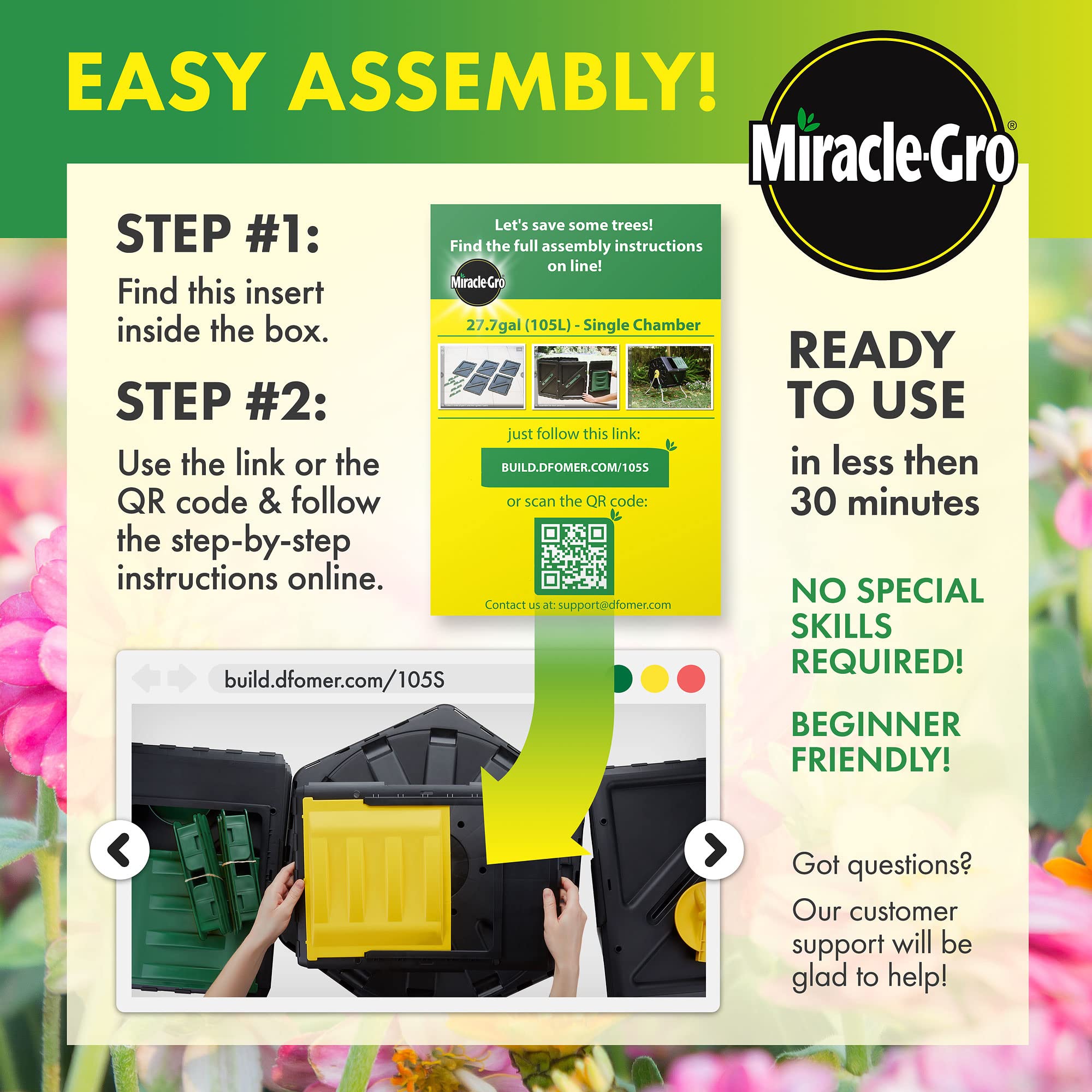 Miracle-Gro compost tumbler aeration bars speed nutrient-rich compost production.