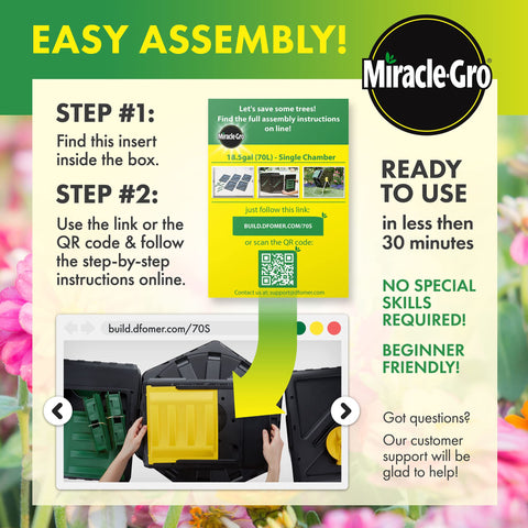 Miracle-Gro compost tumbler aeration system promotes faster decomposition.