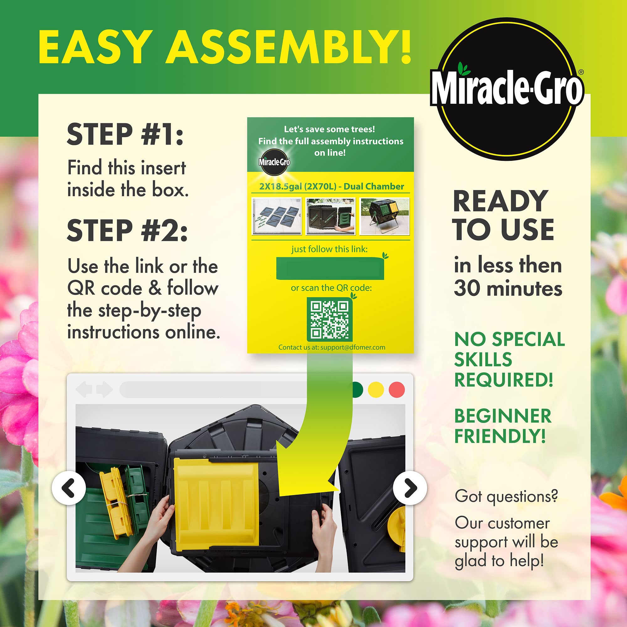 Miracle-Gro compost tumbler rolling action demonstrates effortless turning