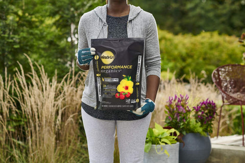 Garden scene with containers using Miracle-Gro mix boosts blooms.