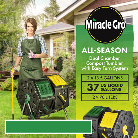 Miracle-Gro dual-chamber tumbler side doors open for quick loading and inspection
